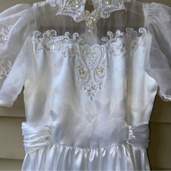 Bridal Original Other - Vintage Sz-6 Long Flower Girl Wedding Dress, Elegant White Satin w/Bustle & Bow